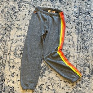 Aviator Nation Gray and Red Track Pants with Retro Stripes